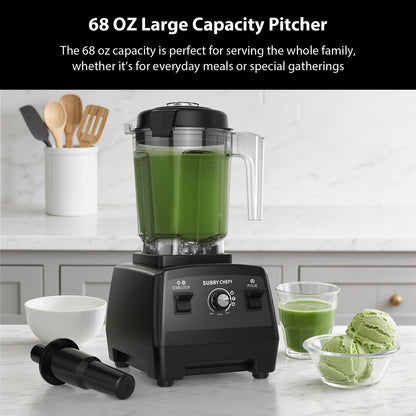 Subry Chefy Countertop Blender Pro 2000W, Professional High-Speed Blender with Powerful Brushless Motor, 25-Speed, 68oz, Heavy Duty Kitchen Blender for Smoothies, Ice Crushing & Food Prep, Black