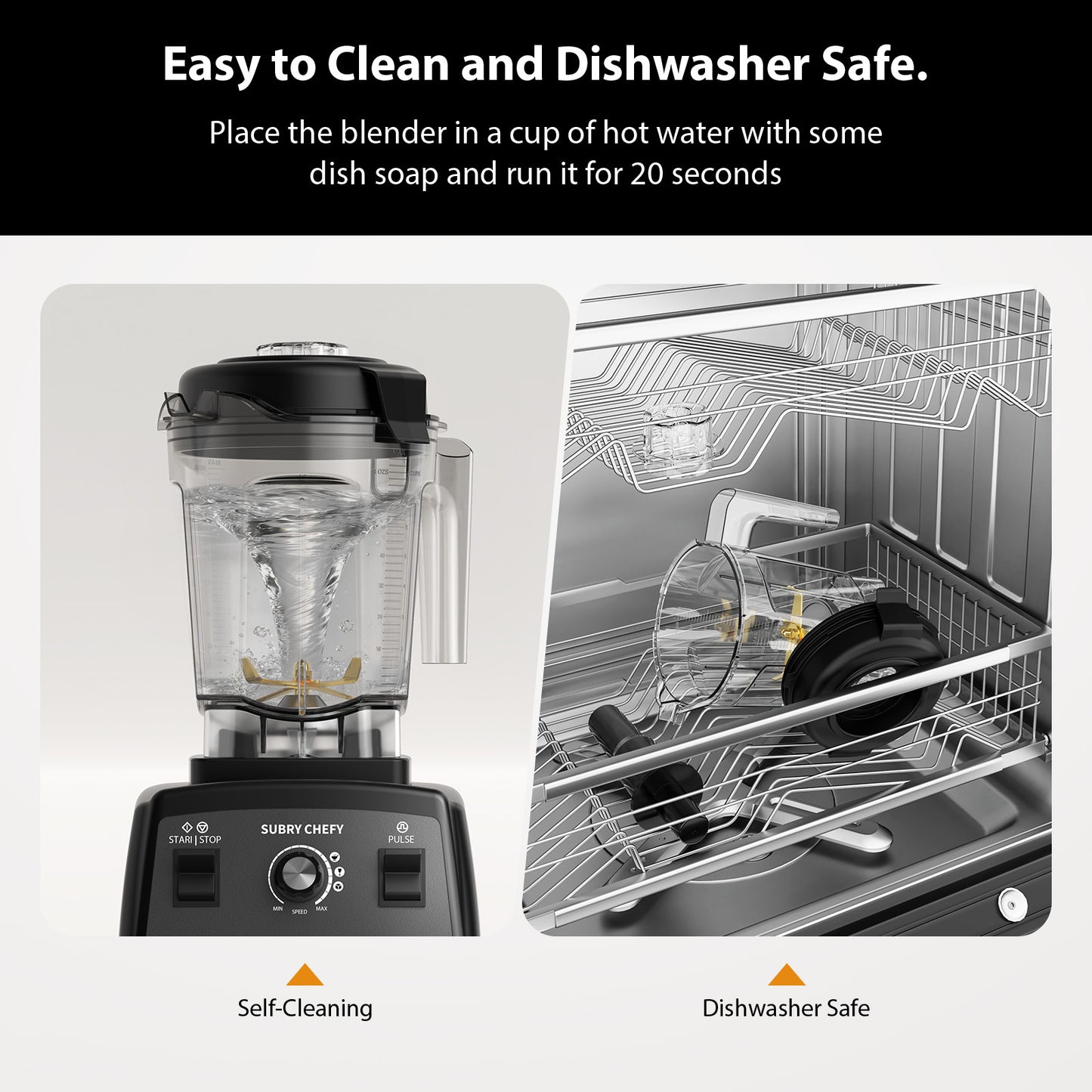 Subry Chefy Countertop Blender Pro 2000W, Professional High-Speed Blender with Powerful Brushless Motor, 25-Speed, 68oz, Heavy Duty Kitchen Blender for Smoothies, Ice Crushing & Food Prep, Black