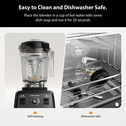 Subry Chefy Countertop Blender Pro 2000W, Professional High-Speed Blender with Powerful Brushless Motor, 25-Speed, 68oz, Heavy Duty Kitchen Blender for Smoothies, Ice Crushing & Food Prep, Black