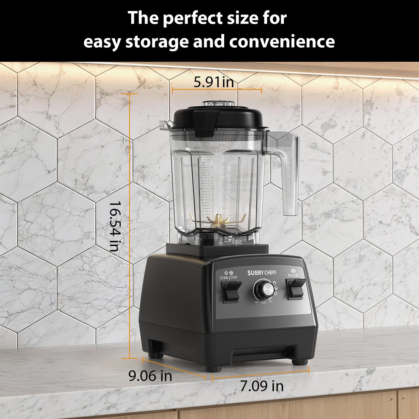 Subry Chefy Countertop Blender Pro 2000W, Professional High-Speed Blender with Powerful Brushless Motor, 25-Speed, 68oz, Heavy Duty Kitchen Blender for Smoothies, Ice Crushing & Food Prep, Black
